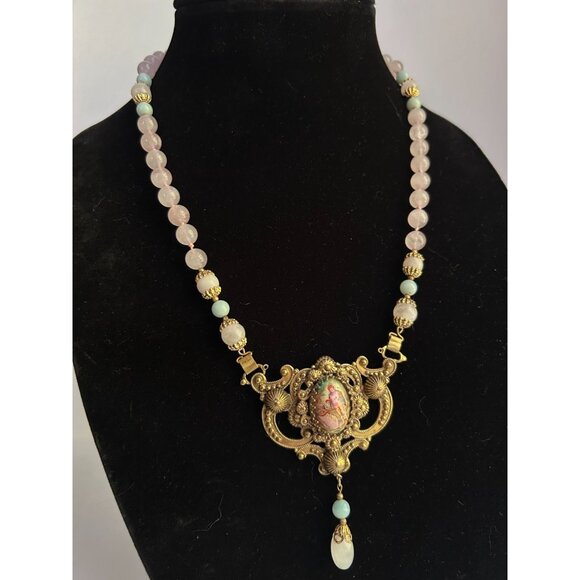 Vintage Rare KARU Fifth Avenue Hand Painted Edwardian Style Lavalier Necklace - Picture 3 of 11